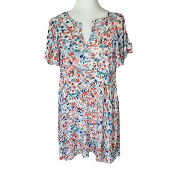 Maeve Anthro Watercolor Pastel Orange Blue Dot Flutter Sleeve Cutout Dress - M - Picture 3 of 14